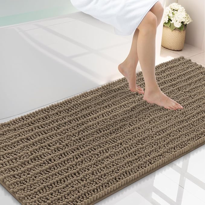 Smiry Bathroom Rugs 59X20, Extra Soft Rubber Backing Chenille Bath Mats | Camel Machine Washable Non Slip Quick Dry Bath Mats for Bathroom Floor, Tub, Shower, Home Decor Accessories