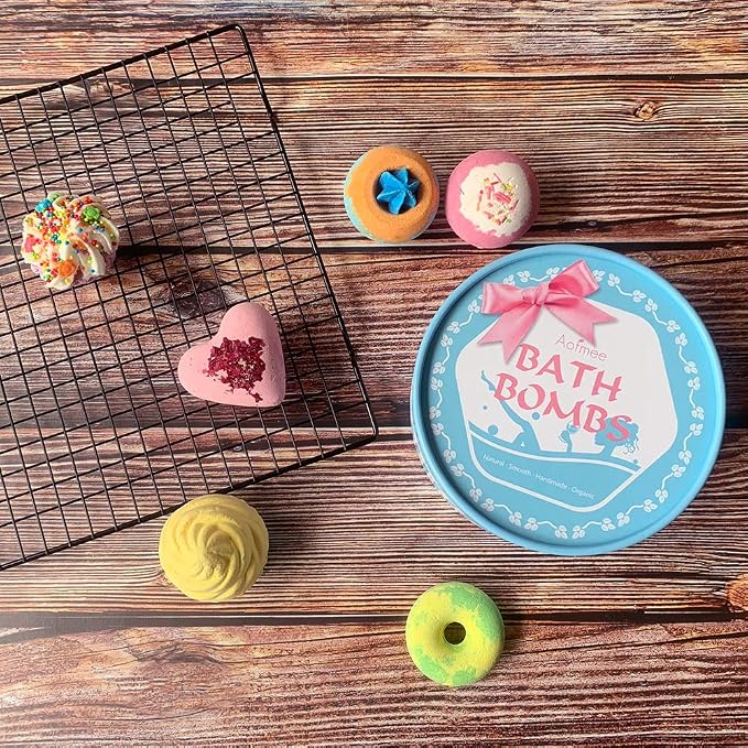 Aofmee Bath Bombs, 6pcs Bubble Bath Bomb for Girls, Handmade Fizzies Bathbombs for Women, Natural Organic Kids Spa Kit, Non Toxic Bath Kit for Teens, Gift Set for Mother Birthday Christmas Easter