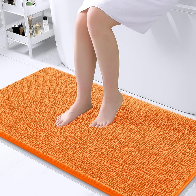 OLANLY Bathroom Runner Rugs 40x24, Extra Soft Absorbent Chenille Bath Rugs | Orange, Quick-Drying Rubber Backing, Washable Long Bath Mat for Bathroom Floor, Tub and Shower, Home Decor Accessories
