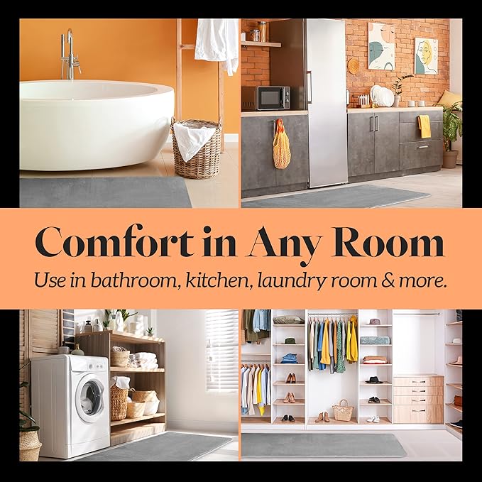 Memory Foam Bath Mat Non Slip Absorbent Super Cozy Velvet Bathroom Rug Carpet (60 inches X 24 inches, Grey)