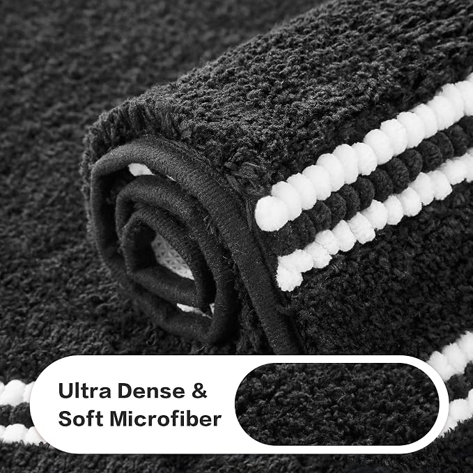Kmson Bathroom Rugs Mat, 20"x32" Ultra Soft Washable Shaggy Chenille Bath Rugs, Non-Slip Fluffy Thick Water Absorbent Microfiber Mat for Bathtub, Sink and Shower, Black