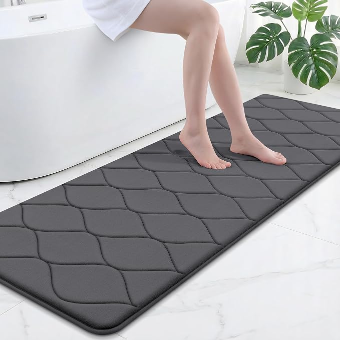 Smiry Memory Foam Bath Mat 70x24, Ultra Soft Absorbent Bathroom Rugs | Dark Grey, Plush Quick Dry and Machine Washable Cushion Bath Mats for Bathroom, Shower, Tub & Home Decor