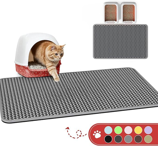 Powools Cat Litter Mat, 46 x 35 in, Waterproof, Non-Slip, Grey | Litter Trapping Mat, Easy to Clean, Litter Box Mat, Urine-Proof, Cat Toilet Training Systems Accessories, Indoor Cats