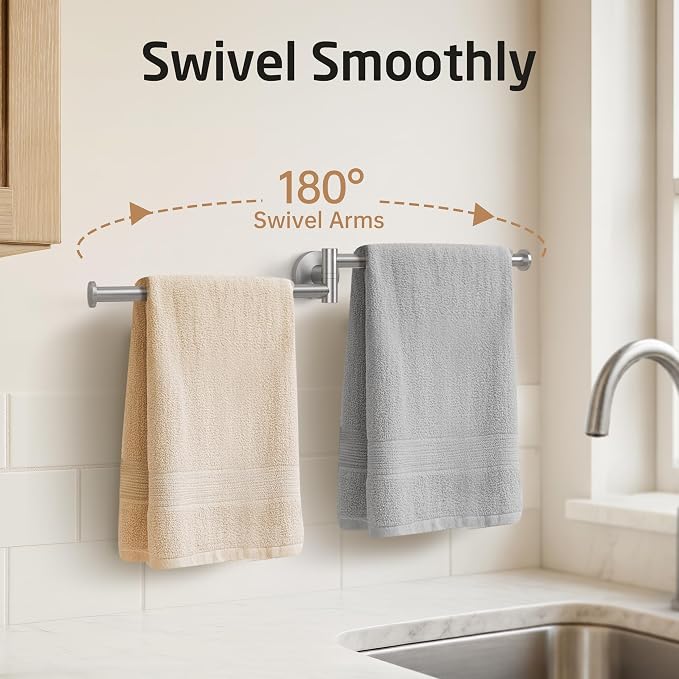 KES Kitchen Swivel Towel Bar 9-Inch, Swivel Towel Rack for Dish Towel, Double Towel Bar 2-Arm Wall Mounted, SUS 304 Stainless Steel, Brushed Finish, A2106S23-2