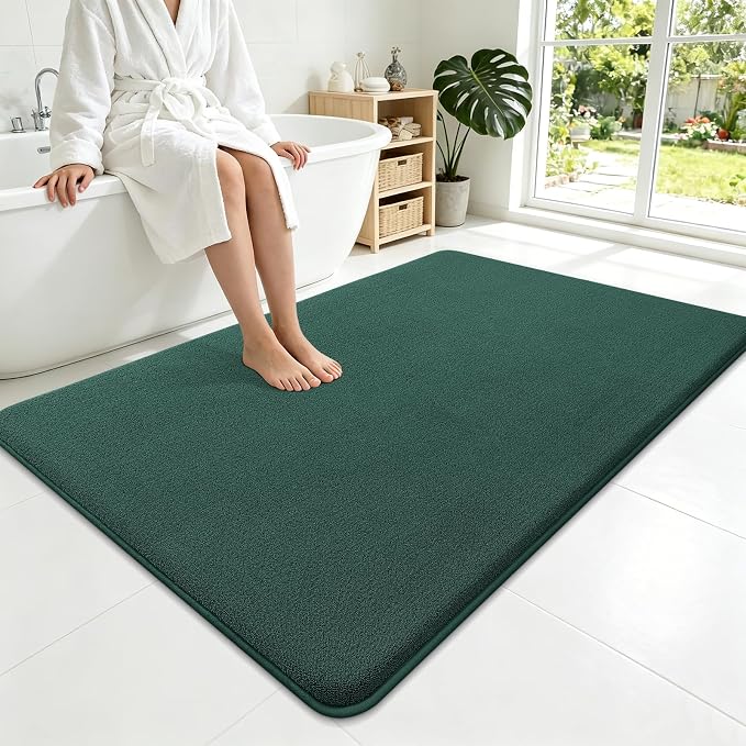 Smiry Memory Foam Bath Mat 59x35, Extra Soft Absorbent Bathroom Rugs | Green Quick Dry, Machine Washable Bath Mats for Bathroom, Shower, Tub and Home Decor Accessories