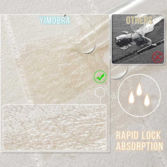 Yimobra Long Bath Mat 44"x24", Super Soft Quick Dry Memory Foam Bathroom Rug, Water Absorbent, Non Slip Backing Machine Washable for Tub Shower, Thick Comfort Support, Cream