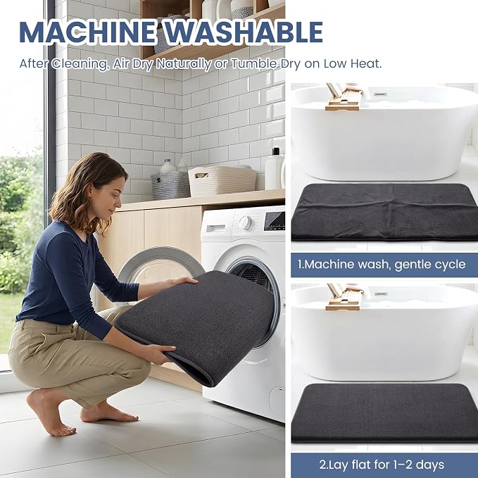 Smiry Memory Foam Bath Mat 44x32, Extra Soft Absorbent Bathroom Rugs | Dary Grey Quick Dry, Machine Washable Bath Mats for Bathroom, Shower, Tub and Home Decor Accessories