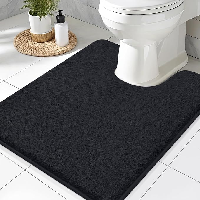 Smiry Memory Foam Toilet Rugs 24x20, Extra Soft Absorbent Bathroom Rugs | Black, Quick Dry Machine Washable Non-Slip Contour Bath Mat for Toilet