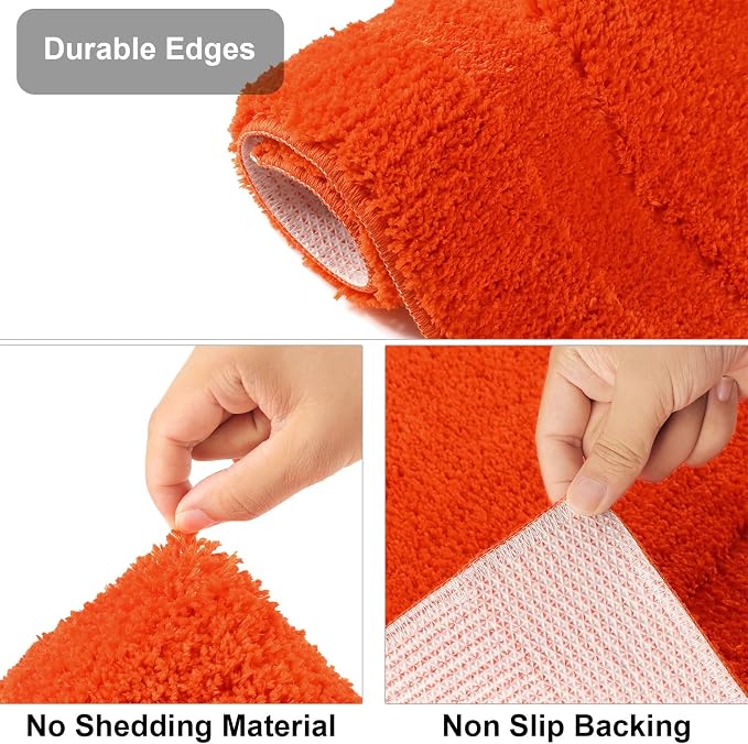 SHACOS Microfiber Bathroom Rugs Sets 3 Piece, Extra Soft Absorbent | Non Slip Bath Rugs Machine Washable Dry Shaggy Bath Mats with Toilet Lid Cover for Bathroom Floor, Tub and Shower (Orange)