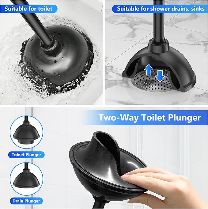 Toilet Plunger with Holder, Plungers for Bathroom Heavy Duty for 5.7-inch Toilet Drain, Toilet Plunger and Holder Combo for Bathroom Cleaning (Style 2)