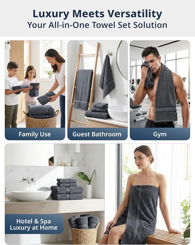 LANE LINEN Towel Set for Bathroom 18 Piece Soft Absorbent - Cool Grey | Towels And Washcloths Sets - Oversized & Roomy, Lightweight & Breathable, Fade-Resistant Color, Classic Terry Weave