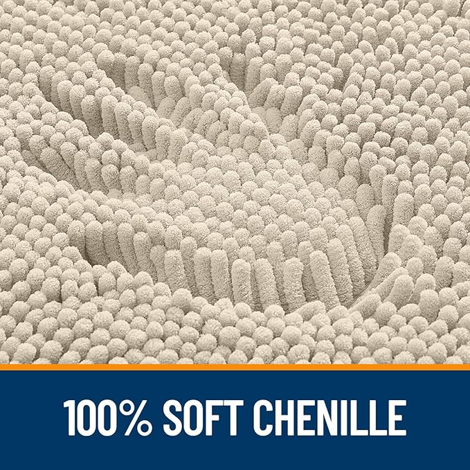 OLANLY Chenille Bathroom Rugs Mats Sets 2 Piece, 24"x16"+24"x20", Sand | Soft Absorbent Bath Mat and U-Shaped Contour Toilet Rug Set, Quick Dry, Machine Washable Bath Carpet, Home Decor Accessories