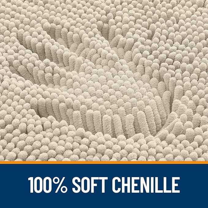 OLANLY Chenille Bathroom Rugs Mats Sets 2 Piece, 30"x20"+24"x16", Sand | Ultra Soft Absorbent Bath Rugs Set, Rubber Backing Non-Slip, Quick Dry, Machine Washable Bath Carpet, Home Decor Accessories