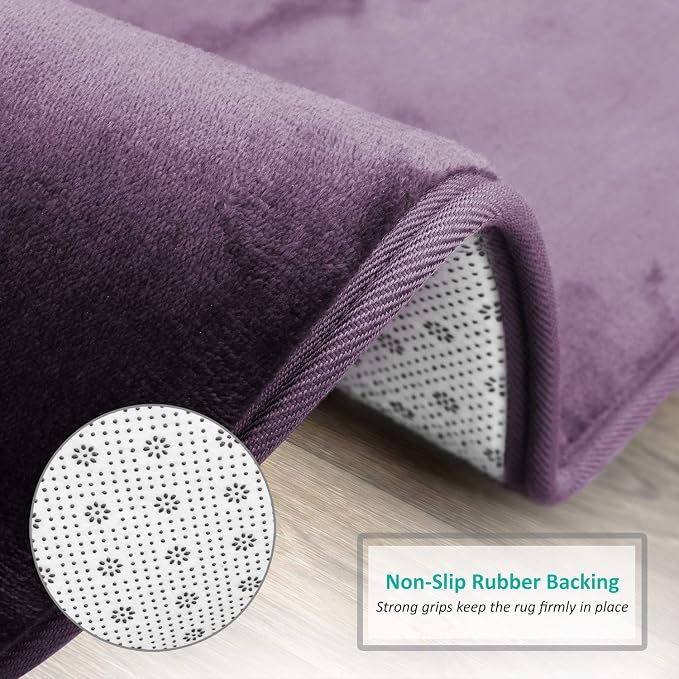 Clara Clark Bathroom Rugs, Velvet Memory Foam Bath Mat, Non-Slip, Machine Washable Bath Rugs - Dries Quickly, Ultra Soft Plush Bath Mats for Bathroom, 20 x 32, Dark Purple