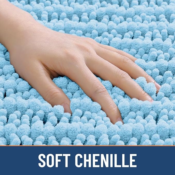 Smiry Bathroom Rugs 36X24, Extra Soft Rubber Backing Chenille Bath Mats | Sky Blue Machine Washable Non Slip Quick Dry Bath Mats for Bathroom Floor, Tub, Shower, Home Decor Accessories