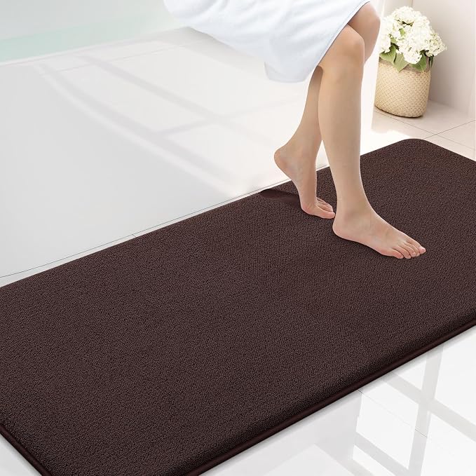 Smiry Memory Foam Bath Mat 59x24, Extra Soft Absorbent Bathroom Rugs | Brown Quick Dry, Machine Washable Bath Mats for Bathroom, Shower, Tub and Home Decor Accessories