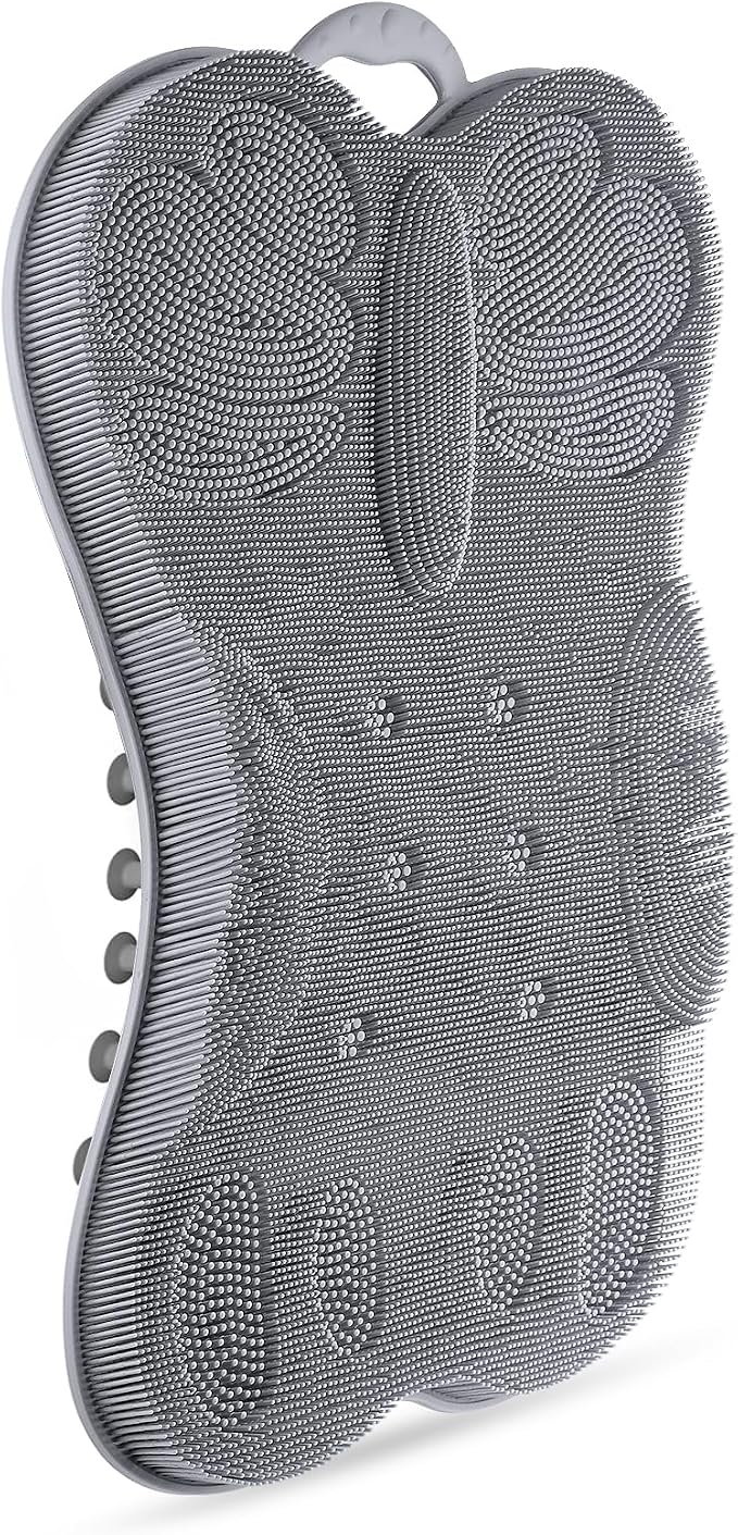 Kalolary Silicone Back Exfoliating Cleaner, Large Foot Cleaner Brush with Back Support Anti-Slip Suction Cups, Exfoliating Feet Scrubber for Shower to Clean & Massage Feet Without Bending Over (Grey)