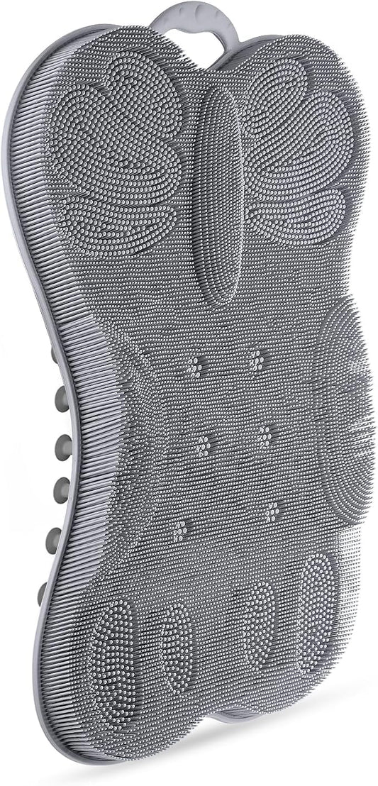 Kalolary Silicone Back Exfoliating Cleaner, Large Foot Cleaner Brush with Back Support Anti-Slip Suction Cups, Exfoliating Feet Scrubber for Shower to Clean & Massage Feet Without Bending Over (Grey)