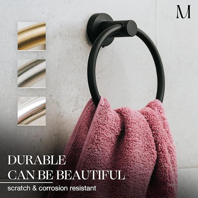MARMOLUX ACC Matte Black Towel Rings (2 Pack) - Modern Hand Towel Holders for Bathroom Wall - Round Stainless Steel Bathroom Towel Racks - Black Towel Hangers for Bathroom - Towel Holder Bathroom