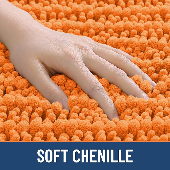 Smiry Bathroom Rugs 36X24, Extra Soft Rubber Backing Chenille Bath Mats | Orange Machine Washable Non Slip Quick Dry Bath Mats for Bathroom Floor, Tub, Shower, Home Decor Accessories