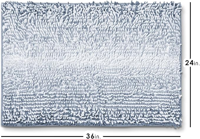 Hearth & Harbor Bathroom Rugs, Chenille Bath Mat - Machine Washable Bath Mats for Bathroom Non-Slip Backing Rubber, Quick Dry Bathroom Mat, 24 x 36 - Ombre Blue