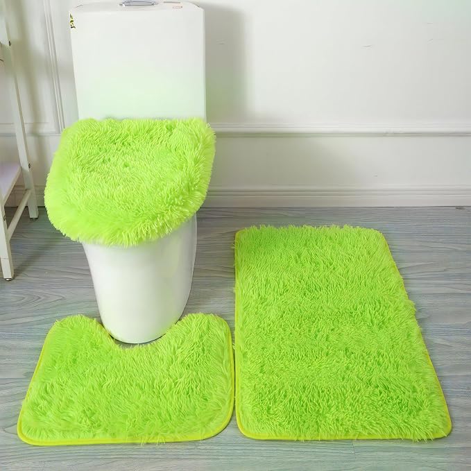Green Bathroom Rugs Sets 3Piece Bath Mat Solid Bath Rug Floor Mats Washable Shower Rug with U-Shaped Contour Rug Toilet Lid Cover