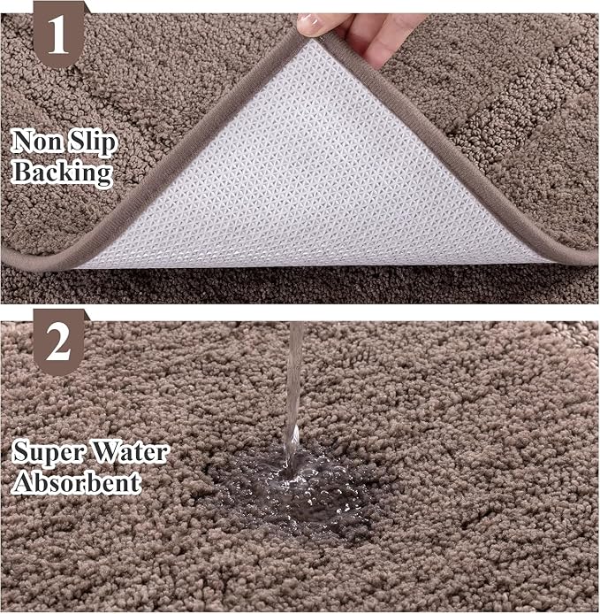 SHACOS Microfiber Bathroom Rugs Set of 3 with Toilet Lid Cover Non Slip | Washable Bath Mat Absorbent Bathroom Carpet 16"x24"+U Shape Toilet Rug 20"x24"+Toilet Lid Cover 19"x21", Coffee