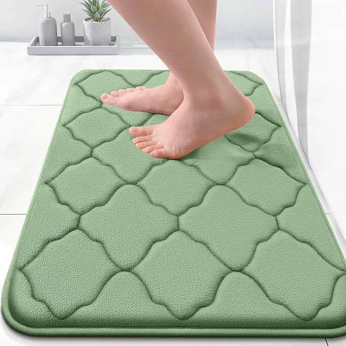 OLANLY Memory Foam Bath Mat Rug 24x16, Ultra Soft Bathroom Rugs, Sage Green | Thick Absorbent Carpet, Non-Slip Backing, Machine Washable, for Bathroom Floor, Tub, Shower and Home Decor Accessories