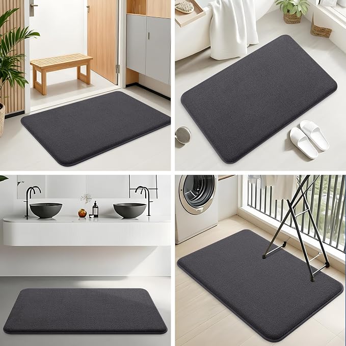 Smiry Memory Foam Bath Mat 30x20, Extra Soft Absorbent Bathroom Rugs | Dary Grey Quick Dry, Machine Washable Bath Mats for Bathroom, Shower, Tub and Home Decor Accessories