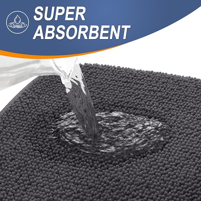 OLANLY Thick Memory Foam Bathroom Rugs 34x21, Absorbent Bath Mat, Dark Grey | Soft Quick Dry Bath Rugs, Non-Slip, Machine Washable Carpet for Bathroom Floor, Tub and Shower, Home Decor Accessories