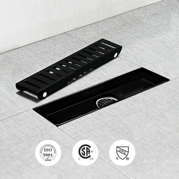 36 Inch Linear Shower Drain, Brushed SUS 304 Stainless Steel,Black | Capsule Drain with Removable Capsule Cover, Linear Drain with Hair Strainer and Adjustable Feet,Bathroom Shower Renovation