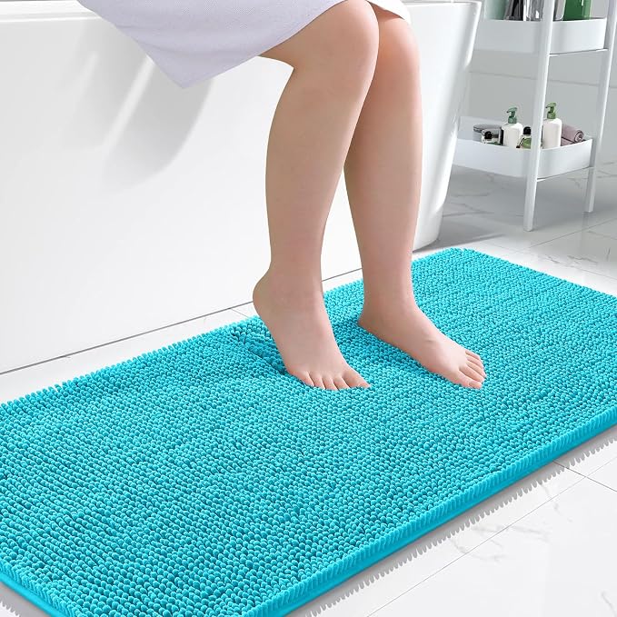 OLANLY Bathroom Runner Rugs 47x24, Extra Soft Absorbent Chenille Bath Rugs | Aqua Sky, Quick-Drying Rubber Backing, Washable Long Bath Mat for Bathroom Floor, Tub and Shower, Home Decor Accessories
