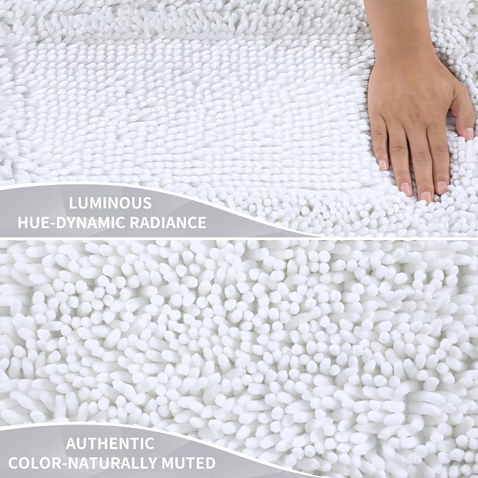 Yimobra Bathroom Rug Set 2 Piece, Luxury Shaggy Bath Mat Set with Non Slip Backing, Ultra Soft & Absorbent Mats for Bathroom Floor, Machine Washable, 44"x24"+24"x17", White