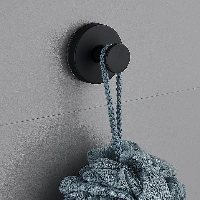 Suction Cup Hooks for Shower, Wreath Hangers for Front Door, Glass Door & Window - Strong Towel, Bath Robe, Loofah Hook Holder for Hanging up to 15 lbs - Waterproof (Black, 4 Pack)