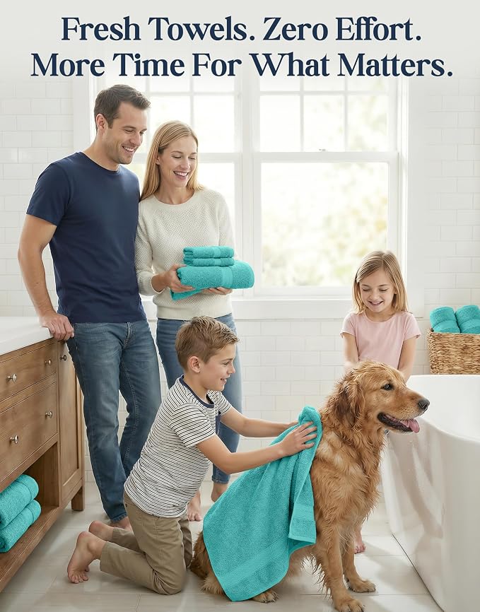 LANE LINEN Towel Set 16 Piece Soft Absorbent Quick Dry 100% Cotton - Teal | Dorm Towel Set - Terry Weave Comfort, Soft & Long-Lasting, Hotel-Style Look, Gets Softer With Every Wash, Machine Washable