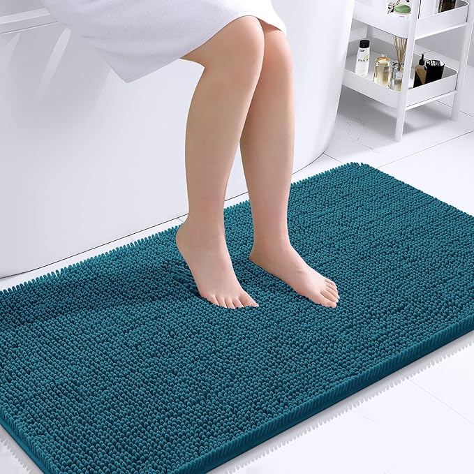 OLANLY Bathroom Runner Rugs 44x24, Extra Soft Absorbent Chenille Bath Rugs | Peacock Blue, Quick-Drying Rubber Backing, Washable Long Bath Mat for Bathroom Floor, Tub and Shower, Home Decor Accessories