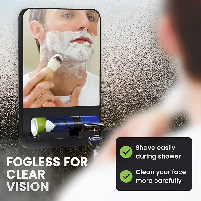 TAILI Shower Mirror Fogless for Shaving,Fogless Mirror Suction Wall Mounted | Shower Mirror Fogless, Shaving Mirrors, Removable & Reusable, Wall Mount, Razor Holder Storage, Bathroom Accessories K9