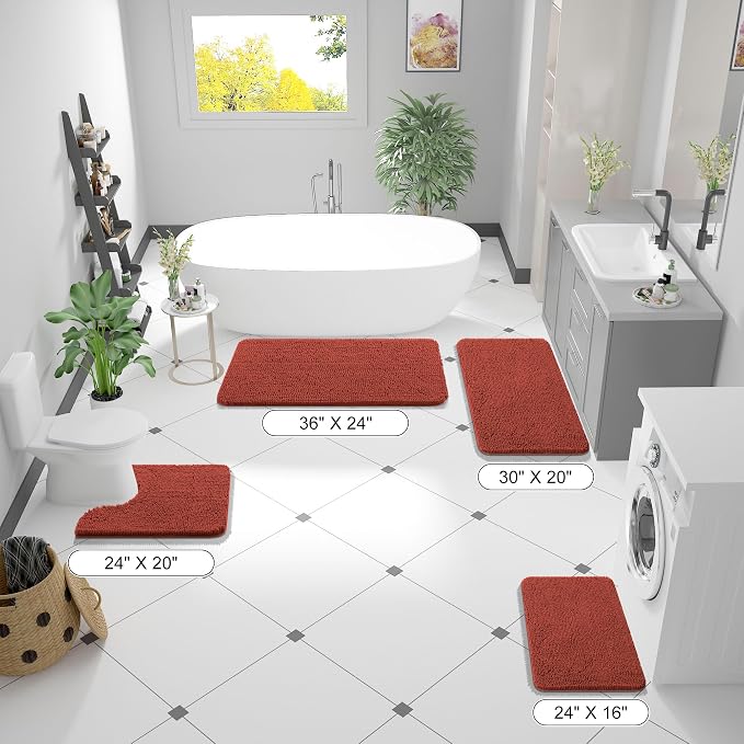 OLANLY Bathroom Rugs 36x24, Extra Soft Absorbent Chenille Bath Rugs | Rustic Terracotta, Quick-Drying Rubber Backing, Washable Bath Mat for Bathroom Floor, Tub and Shower, Home Decor Accessories