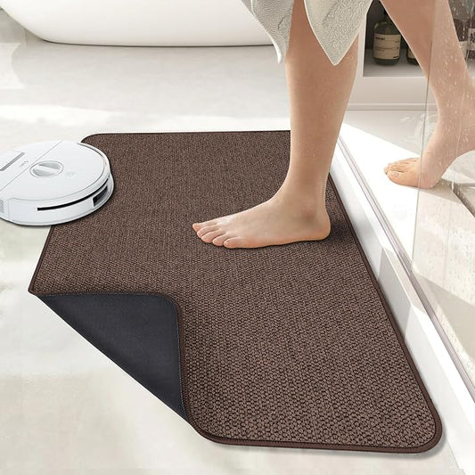 Bosap Bath Mat,Ultra Thin Bathroom Rugs,Rubber Bath Mats for Bathroom,No Slip Bath Rugs,Quick Dry,Machine Washable,Low Pile,Absorbent,Shower Outside,Sink,Home Decor Accessories.Brown,2'x3'(24x36inch)