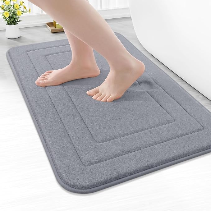 Arotive Memory Foam Bathroom Rug Mat 24x16, Ultra Soft and Absorbent Bath Mat, Machine Wash Dry, Comfortable Bath Rug Carpet for Bathroom Floor, Tub and Shower, Medium Grey