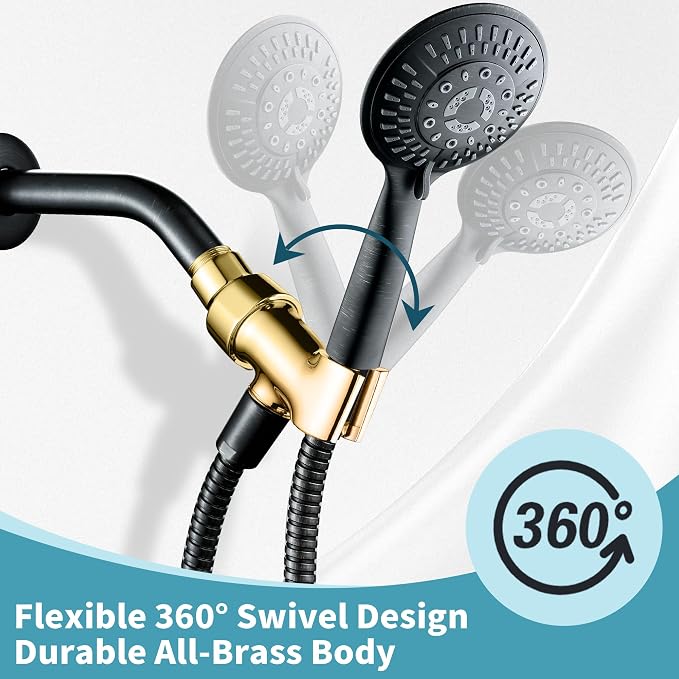 BRIGHT SHOWERS All Metal Handheld Shower Head Holder, Adjustable Shower Arm Mount with 360 Degree Rotatable Brass Ball Joint and Hose Connector, Universal Wall Hook Bracket, Oil Rubbed Bronze
