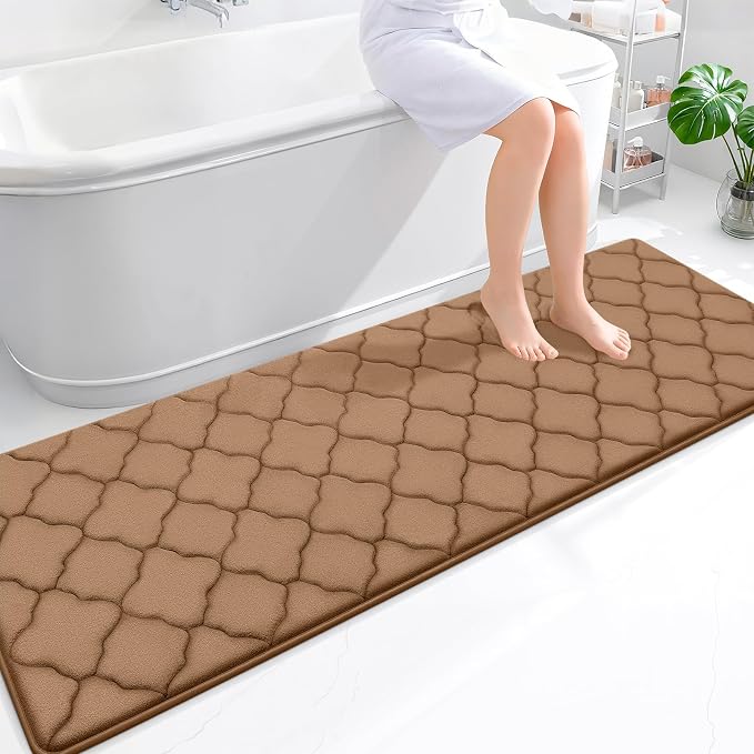 OLANLY Memory Foam Bath Mat Rug 70x24, Ultra Soft and Absorbent Bathroom Rugs, Non-Slip, Comfortable, Machine Washable Bath Carpet for Bathroom Floor, Tub Shower and Home Decor Accessories, Dark Beige | Thick Absorbent Carpet, Non-Slip Backing, Machine...