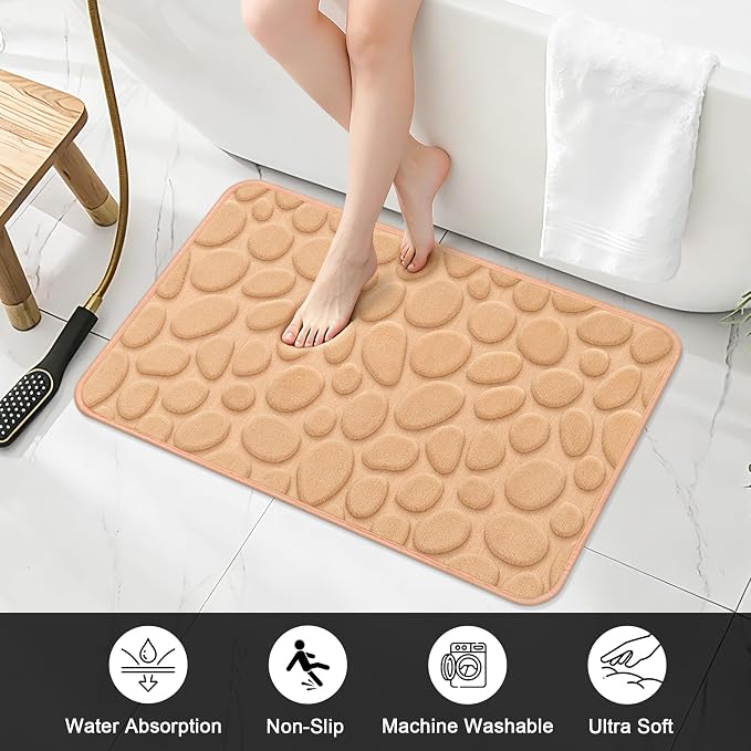 Stone Bath Mats, Non-Slip Memory Foam Bathroom Rug, 20x32 Khaki | TPR Rubber Backing,Ultra Soft,Highly Absorbent,Machine Washable,Quick Dry for Tub and Shower, Home Decor Accessories