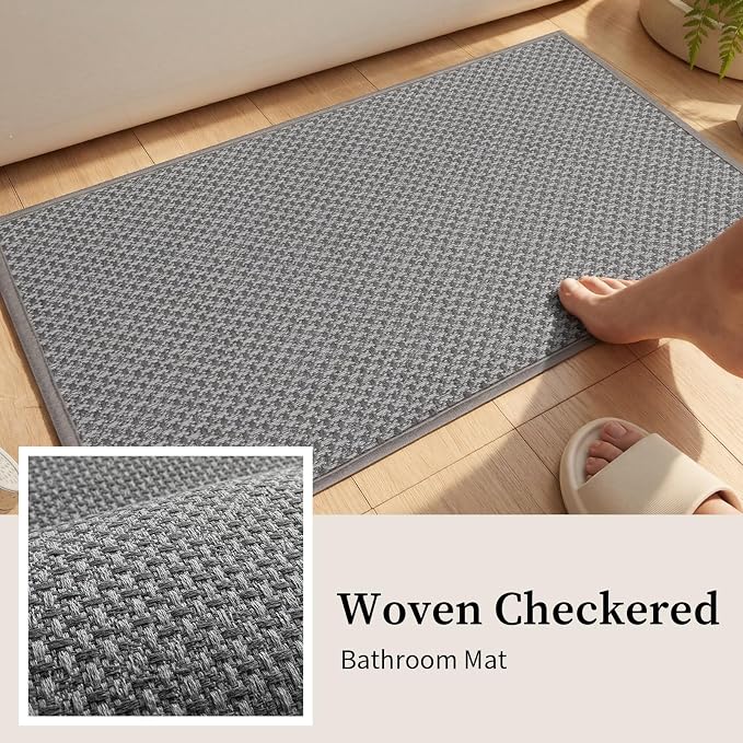 YIHOUSE Thin Bath Mat Light Grey Bathroom Rugs Sets 3 Pieces, Non Slip Absorbent Bath Mats Quick Dry, Woven Braided Rugs Washable, Tapetes para Baño for Bathroom,Bathtub(17"x24"+17"x32"+17"x32")