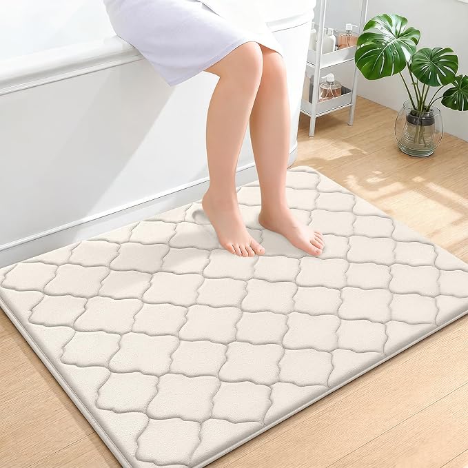 OLANLY Memory Foam Bath Mat Rug 40x32, Ultra Soft Bathroom Rugs, Ivory | Thick Absorbent Carpet, Non-Slip Backing, Machine Washable, for Bathroom Floor, Tub, Shower and Home Decor Accessories