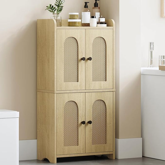 HEXCELEN Small Storage Cabinet, Bathroom Storage Cabinet with 4 Doors, Floor Bathroom Organizer Freestanding for Small Spaces, Living Room, Kitchen, Entryway (Mediterranean, Yellow)