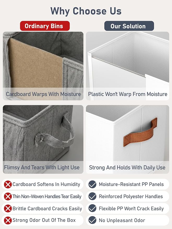 8 Pack Large Closet Storage Baskets Bins for Shelves, Collapsible Fabric Closet Organizers and Storage with Polyester Handles, Decorative Baskets for Organizing Clothes, Towels, Linen Closet 14"x10"