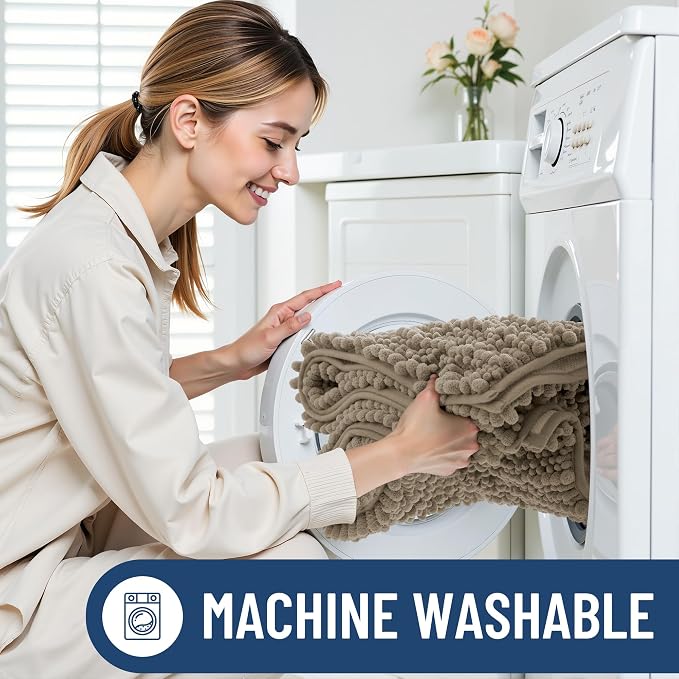 Smiry Bathroom Rugs 36X24, Extra Soft Rubber Backing Chenille Bath Mats | Latte Machine Washable Non Slip Quick Dry Bath Mats for Bathroom Floor, Tub, Shower, Home Decor Accessories