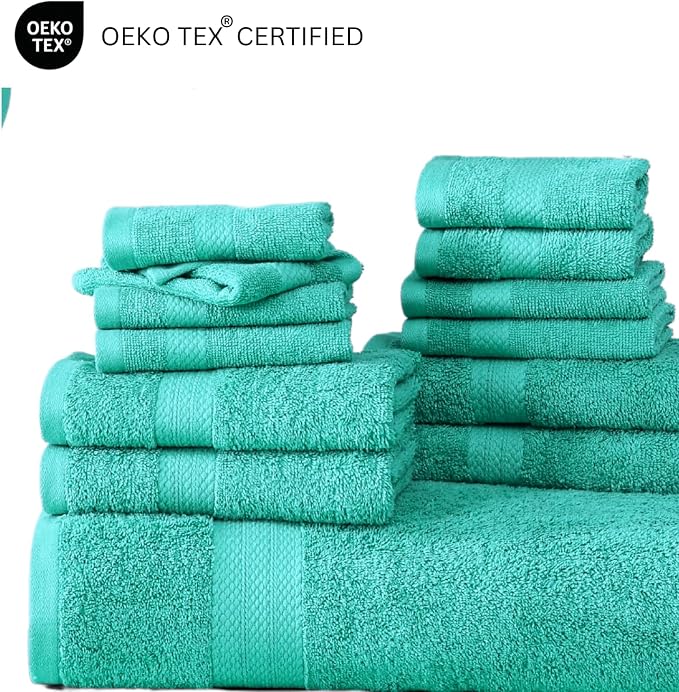 LANE LINEN Towel Set 18 Piece Soft Absorbent Quick Dry 100% Cotton - Teal | Dorm Towel Set - Terry Weave Comfort, Soft & Long-Lasting, Hotel-Style Look, Gets Softer With Every Wash, Machine Washable