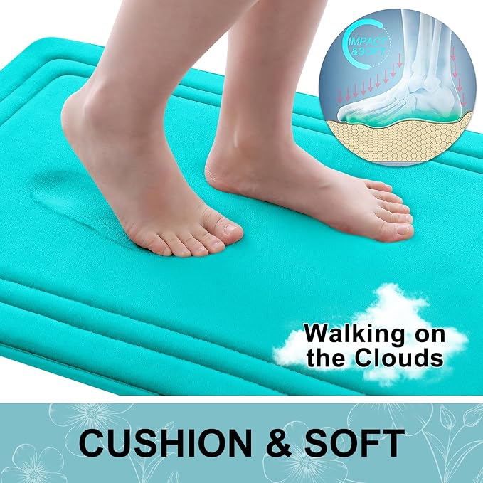 Grandaily Memory Foam Bath Mat Rug 30x20, Ultra Soft, Non-Slip and Absorbent Bathroom Rugs, Machine Wash Dry, Comfortable Bath Carpet for Bathroom Floor, Tub and Shower, Teal